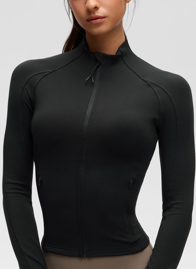 CRZ YOGA Women's Butterluxe Cropped Pocket Outerwear Full Zip Jackets Black