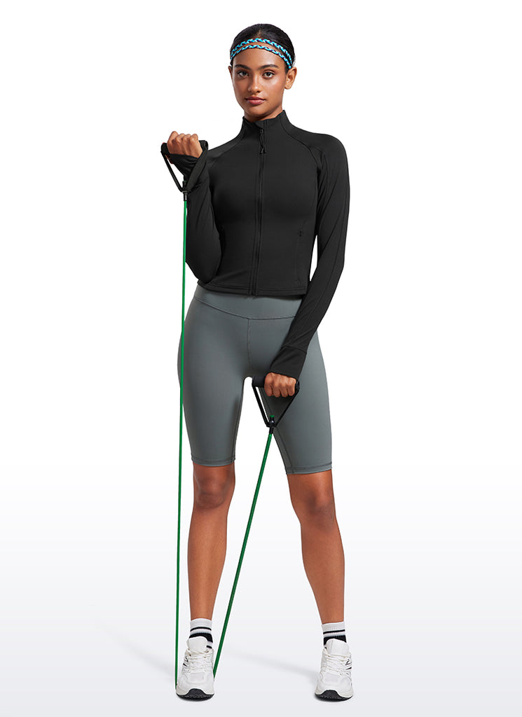 CRZ YOGA Women's Butterluxe Cropped Pocket Outerwear Full Zip Jackets True Navy