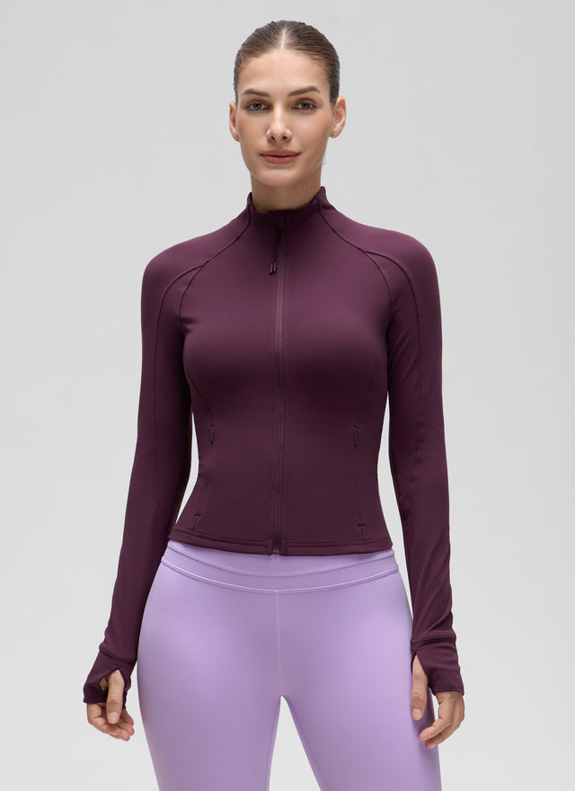 CRZ YOGA Women's Butterluxe Cropped Pocket Outerwear Full Zip Jackets Deep Purple @model_info:J
