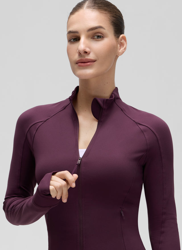 CRZ YOGA Women's Butterluxe Cropped Pocket Outerwear Full Zip Jackets Deep Purple