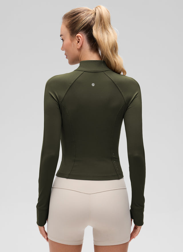 CRZ YOGA Women's Butterluxe Cropped Pocket Outerwear Full Zip Jackets Olive Green