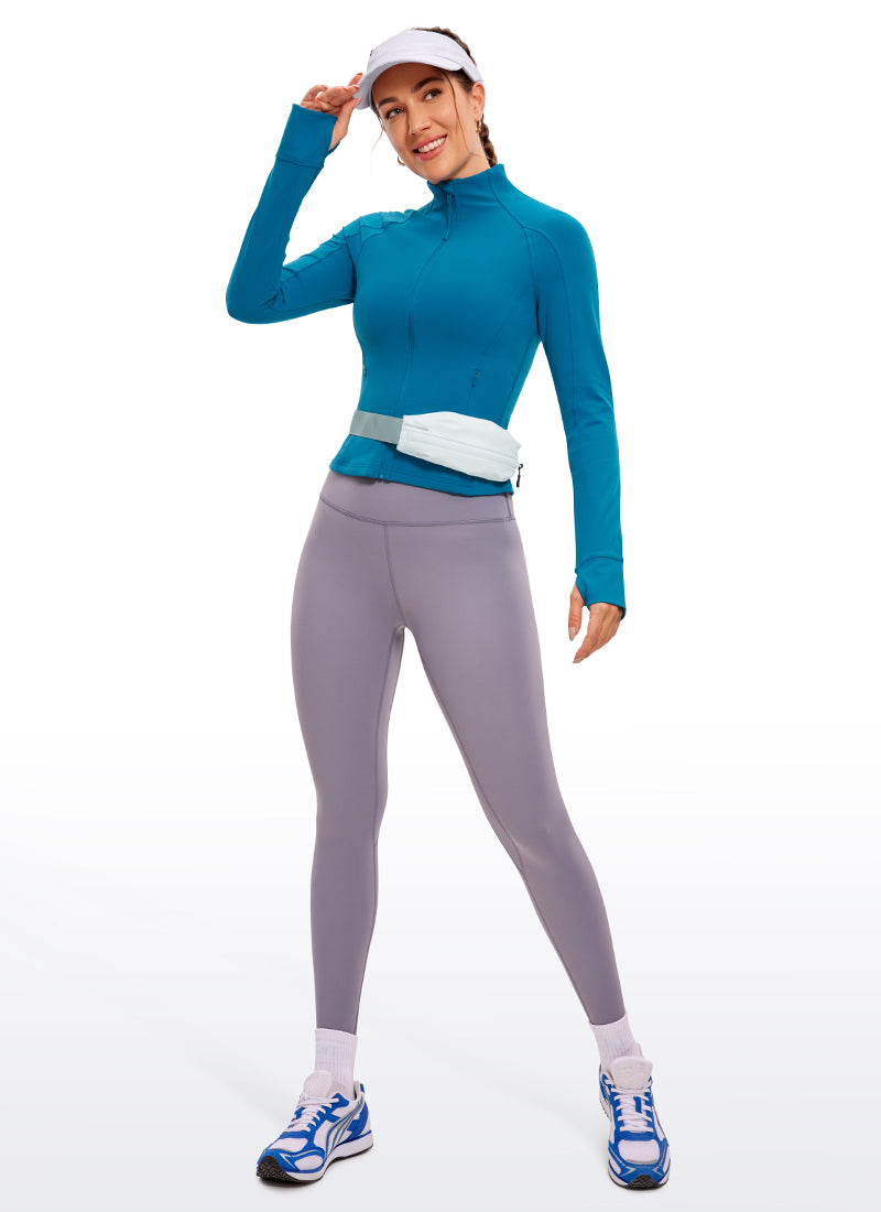CRZ YOGA Women's Butterluxe Cropped Pocket Outerwear Full Zip Jackets Super-sonic Blue