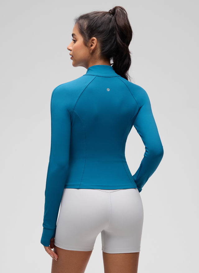 CRZ YOGA Women's Butterluxe Cropped Pocket Outerwear Full Zip Jackets Super-sonic Blue