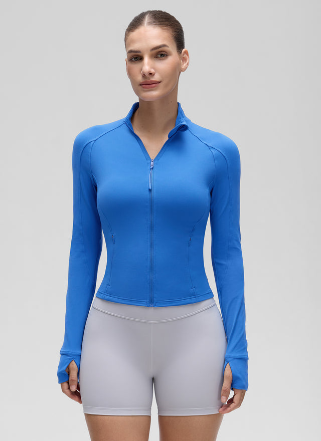 CRZ YOGA Women's Butterluxe Cropped Pocket Outerwear Full Zip Jackets Sparkle Blue