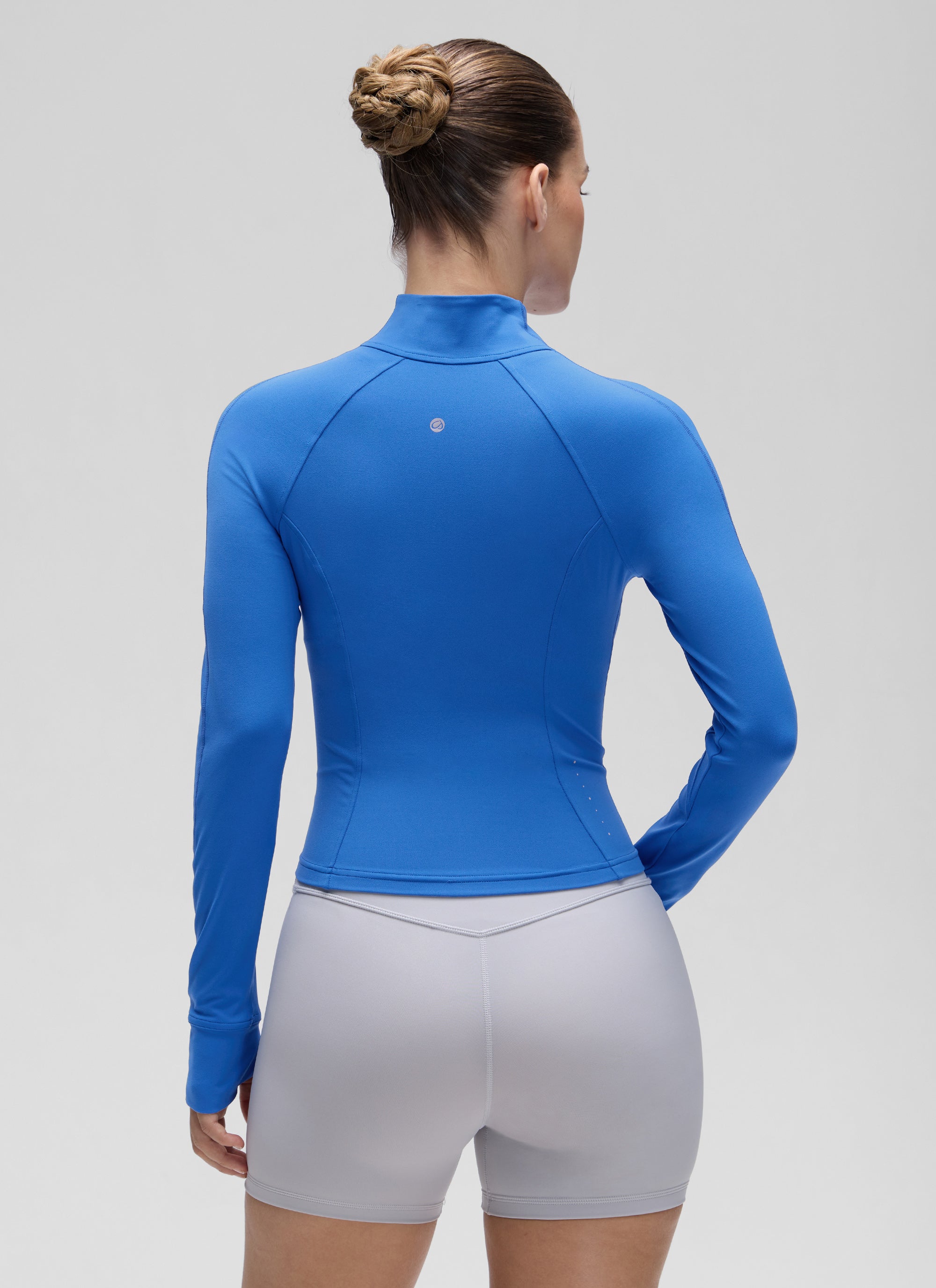 CRZ YOGA Women's Butterluxe Cropped Pocket Outerwear Full Zip Jackets Sparkle Blue @model_info:J