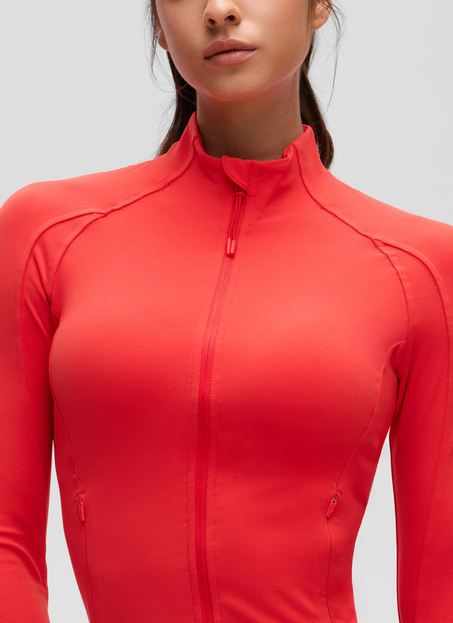 CRZ YOGA Women's Butterluxe Cropped Pocket Outerwear Full Zip Jackets Deep Red