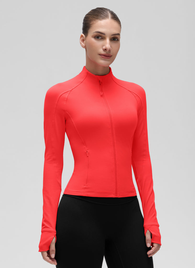 CRZ YOGA Women's Butterluxe Cropped Pocket Outerwear Full Zip Jackets Strawberry Pink