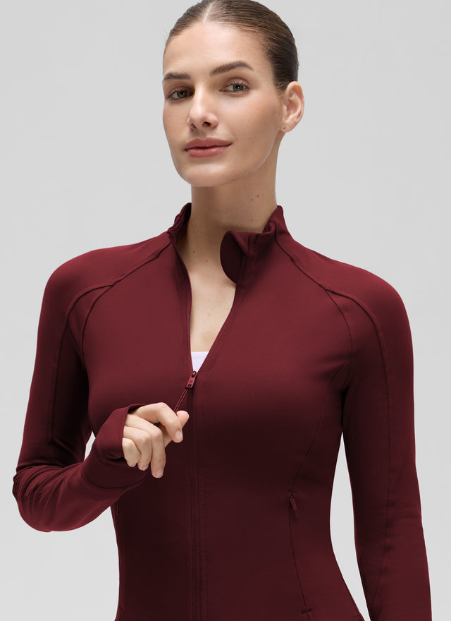 CRZ YOGA Women's Butterluxe Cropped Pocket Outerwear Full Zip Jackets Red Merlot @model_info:J