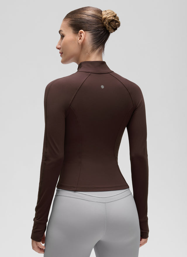 CRZ YOGA Women's Butterluxe Cropped Pocket Outerwear Full Zip Jackets Hot Fudge Brown @model_info:J
