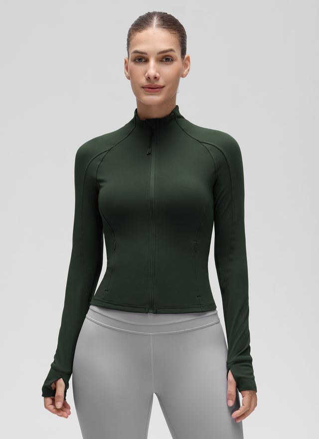 CRZ YOGA Women's Butterluxe Cropped Pocket Outerwear Full Zip Jackets Legend Green @model_info:J