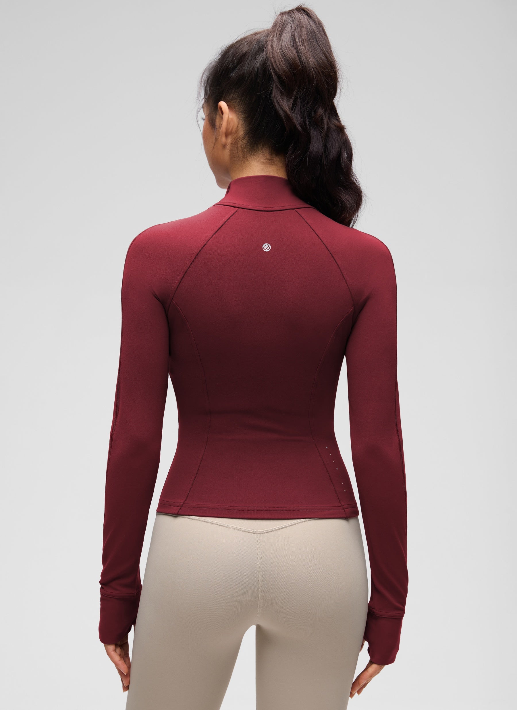 CRZ YOGA Women's Butterluxe Cropped Pocket Outerwear Full Zip Jackets Burgundy Bay @model_info:S2