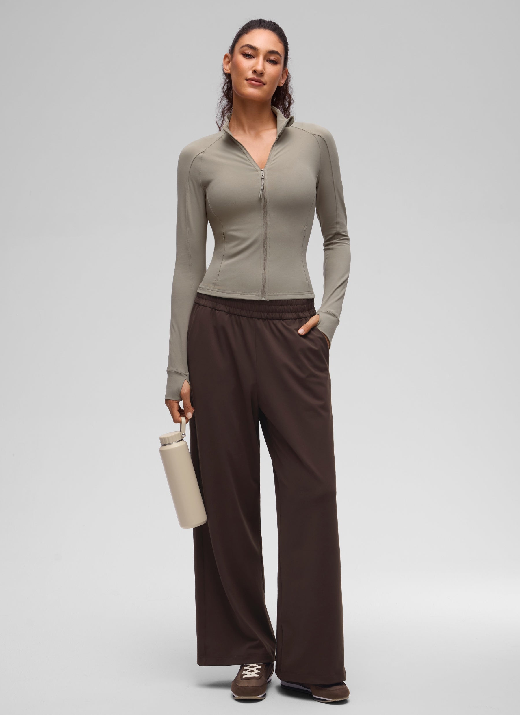 CRZ YOGA Women's Butterluxe Cropped Pocket Outerwear Full Zip Jackets Warm Ash Grey @model_info:V