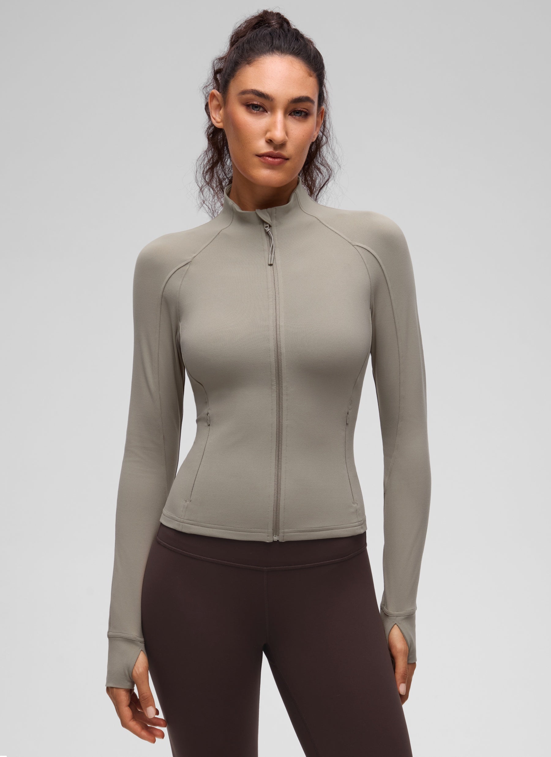 CRZ YOGA Women's Butterluxe Cropped Pocket Outerwear Full Zip Jackets Warm Ash Grey @model_info:V