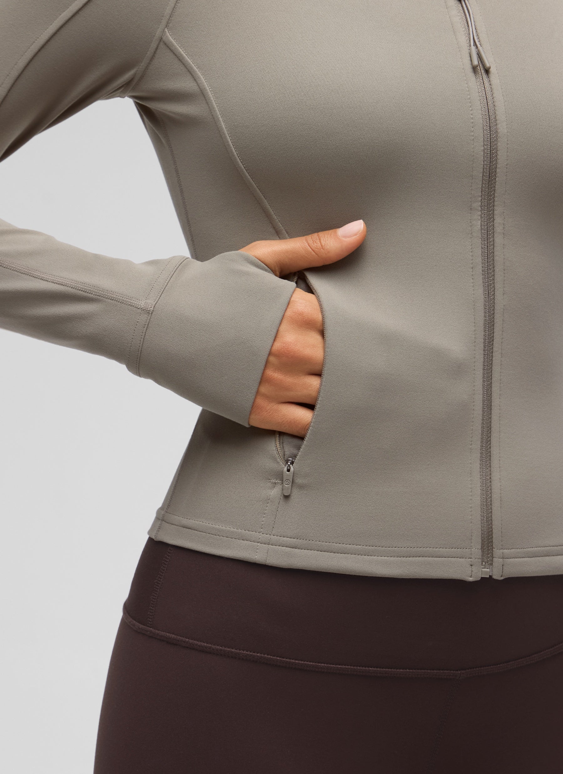 CRZ YOGA Women's Butterluxe Cropped Pocket Outerwear Full Zip Jackets Warm Ash Grey @model_info:V