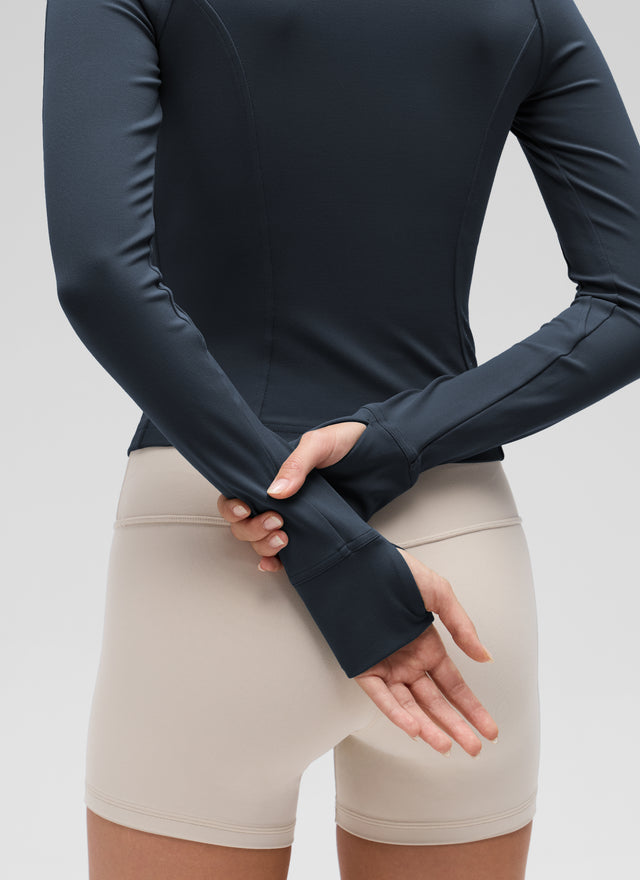 CRZ YOGA Women's Butterluxe Cropped Pocket Outerwear Full Zip Jackets True Navy