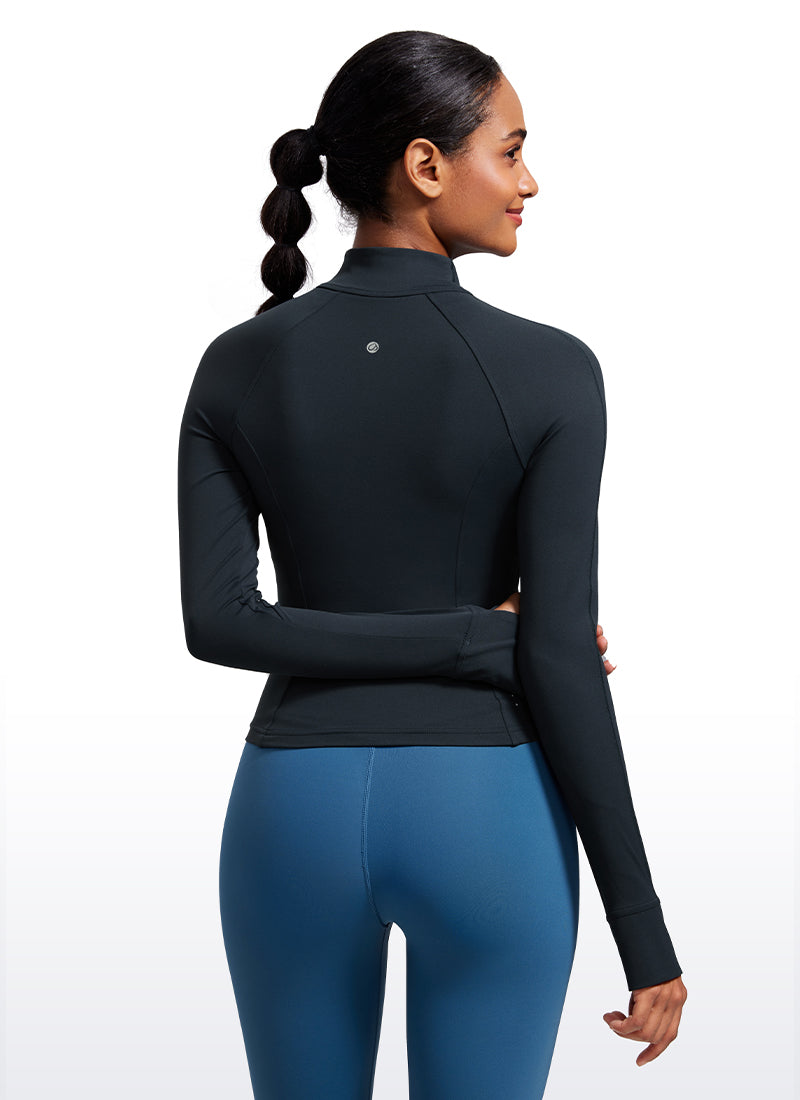 CRZ YOGA Women's Butterluxe Cropped Pocket Outerwear Full Zip Jackets True Navy