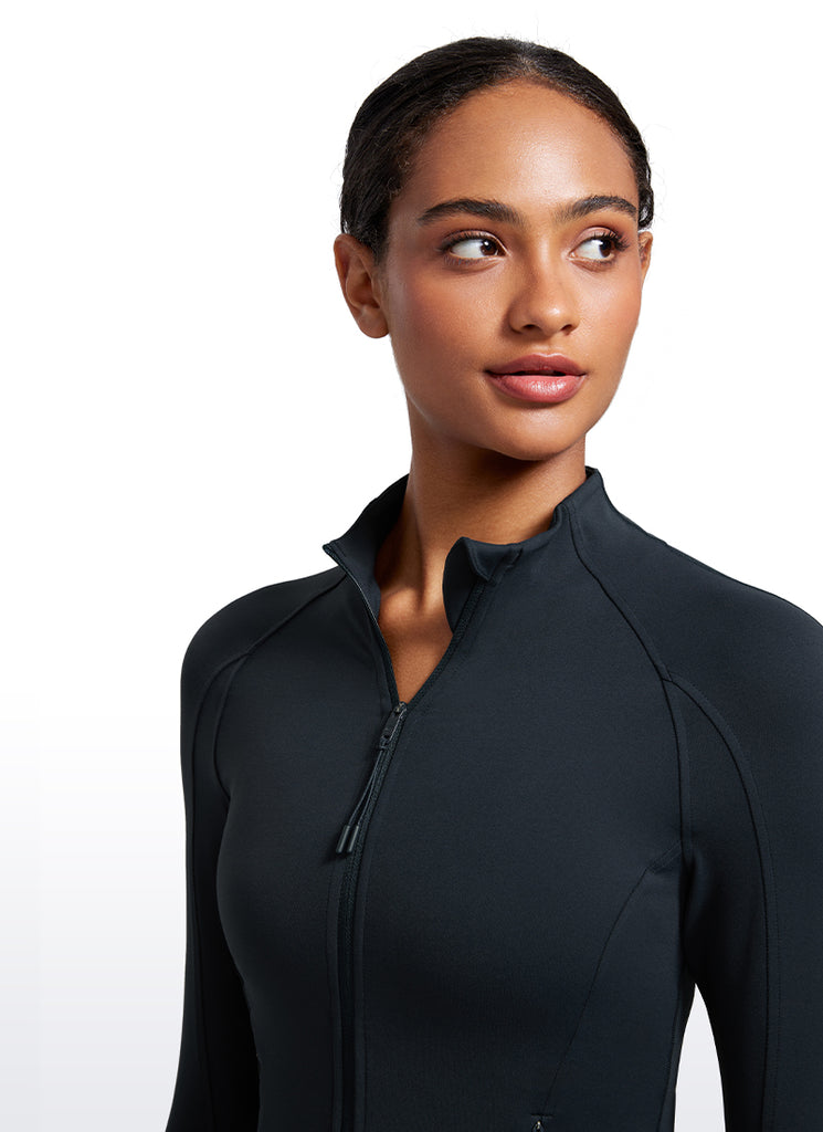 CRZ YOGA Women's Butterluxe Cropped Pocket Outerwear Full Zip Jackets True Navy