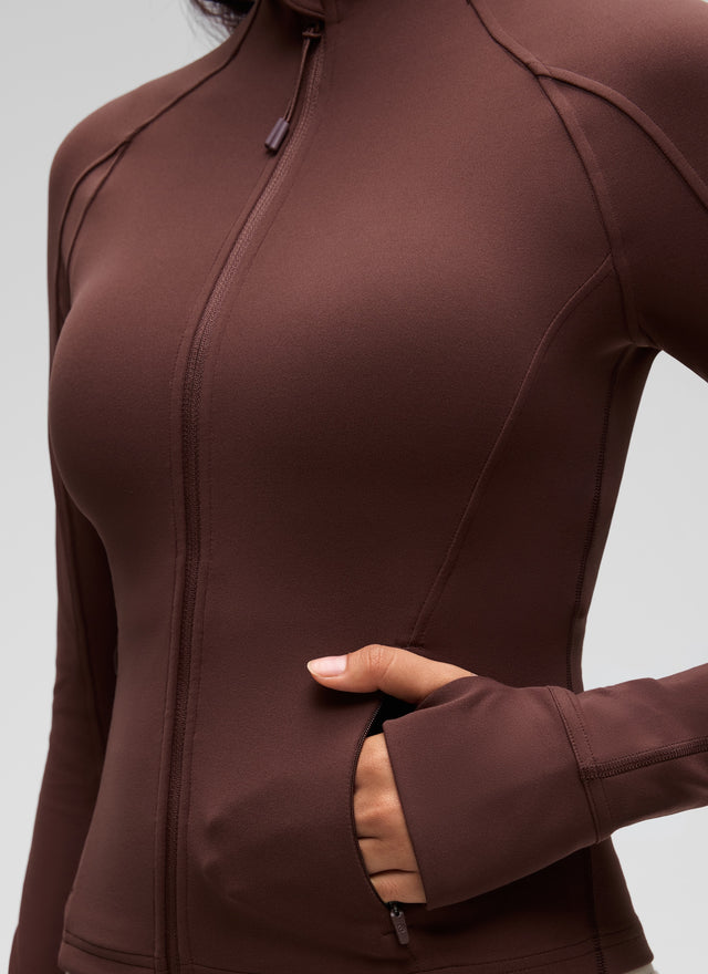 CRZ YOGA Women's Butterluxe Cropped Pocket Outerwear Full Zip Jackets Taupe @model_info:Liss
