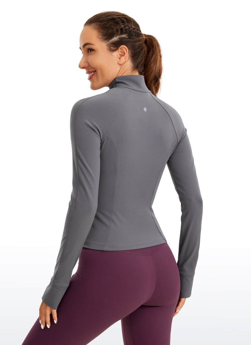 CRZ YOGA Women's Butterluxe Cropped Pocket Outerwear Full Zip Jackets Dark Carbon