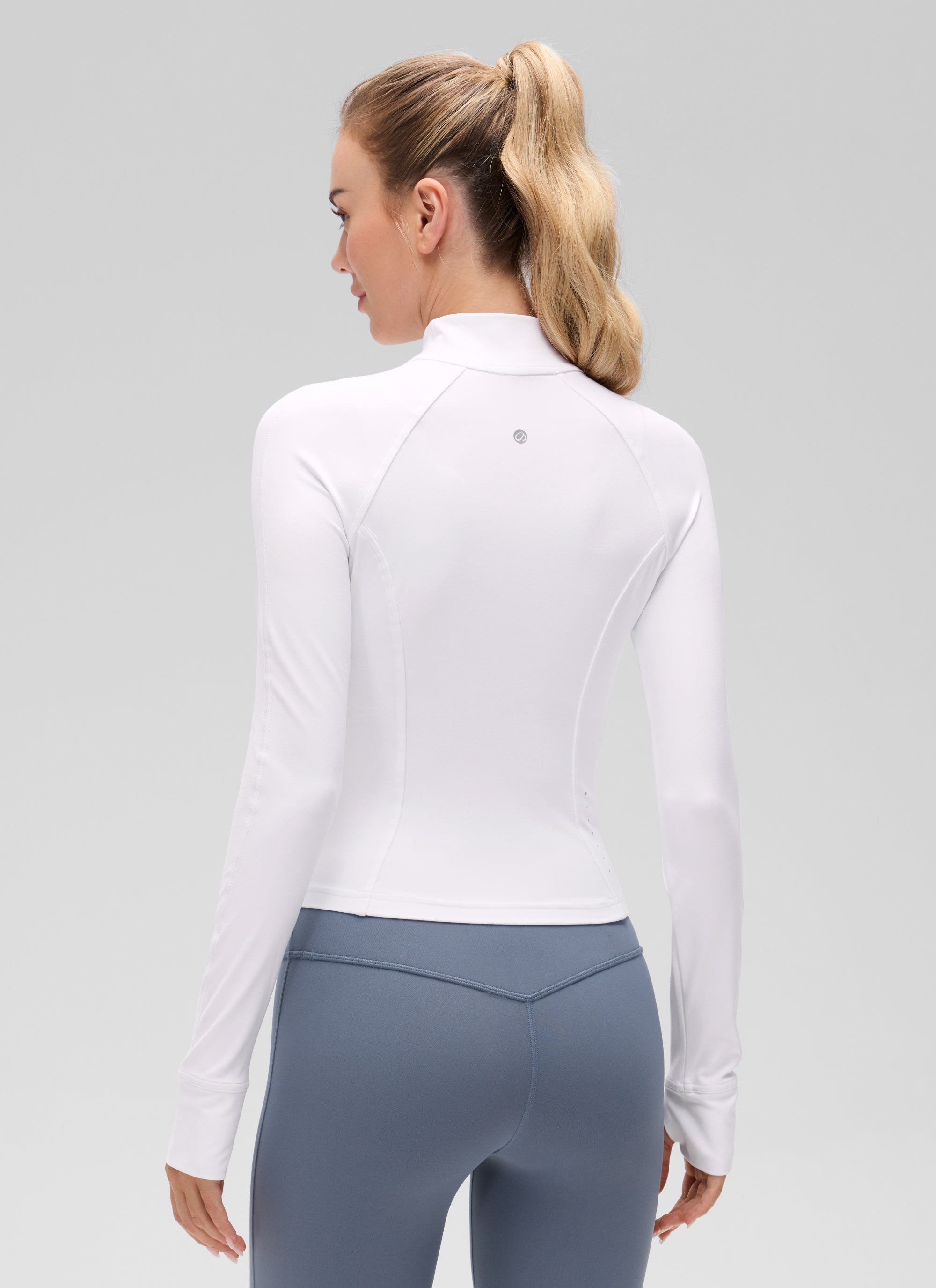 CRZ YOGA Women's Butterluxe Cropped Pocket Outerwear Full Zip Jackets White @model_info:Anna