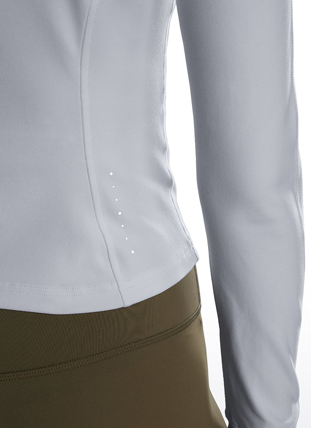 CRZ YOGA Women's Butterluxe Cropped Pocket Outerwear Full Zip Jackets White @model_info:N