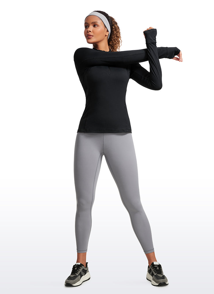 CRZ YOGA Women's Run Slim Fit Brushed Half-Zip Long Sleeve Hip Length Black