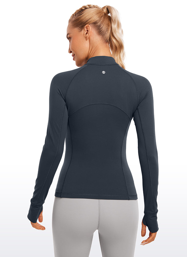 CRZ YOGA Women's Run Slim Fit Brushed Half-Zip Long Sleeve Hip Length Hibiscus Purple