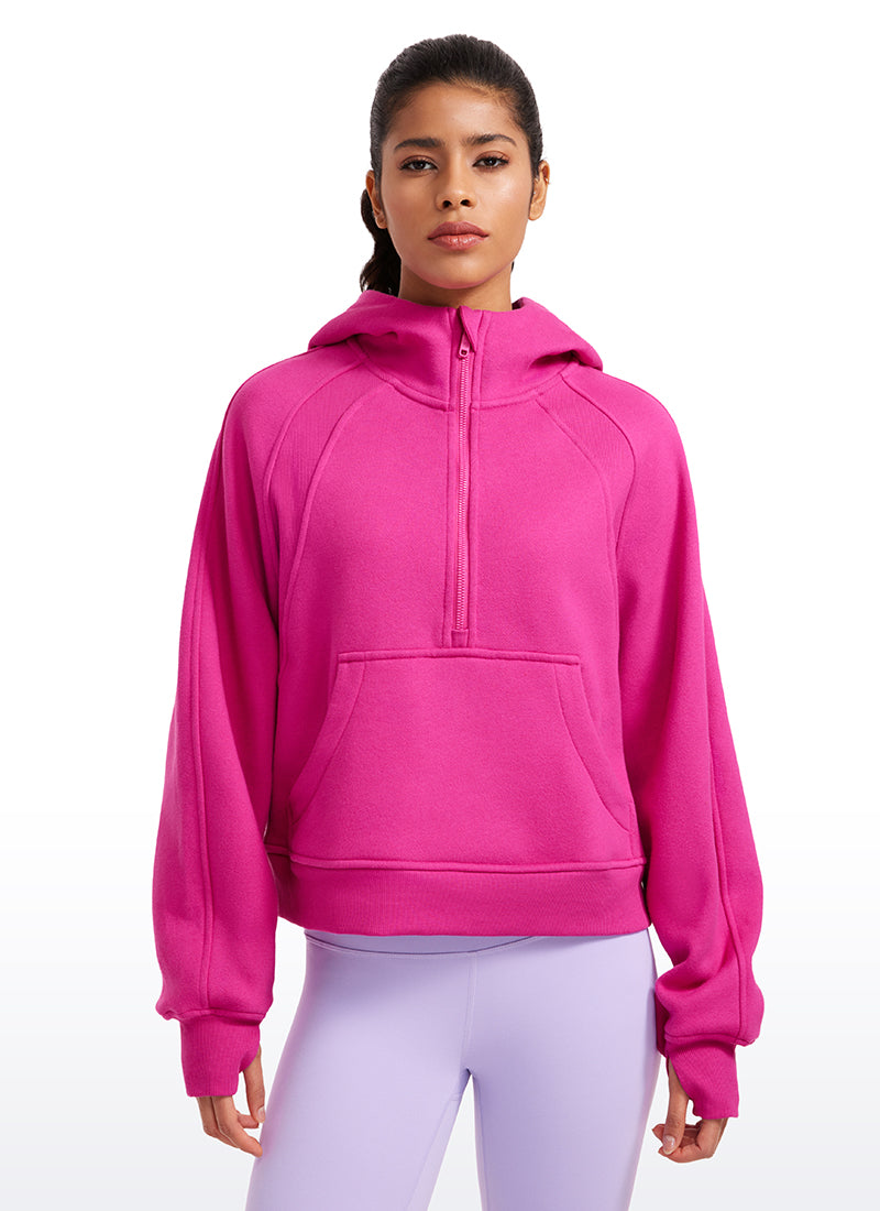 Fleece Lined Half Zip Hoodies with Thumb Holes