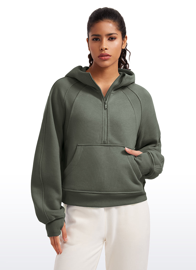 Fleece Lined Half Zip Hoodies with Thumb Holes