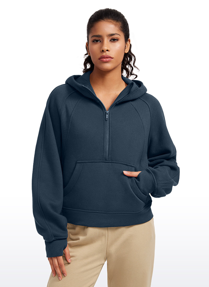 Fleece Lined Half Zip Hoodies with Thumb Holes