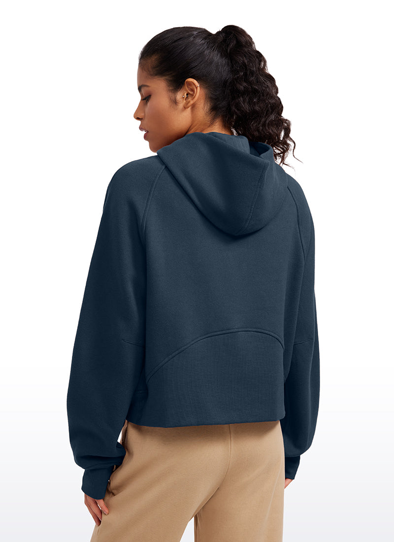 Fleece Lined Half Zip Hoodies with Thumb Holes