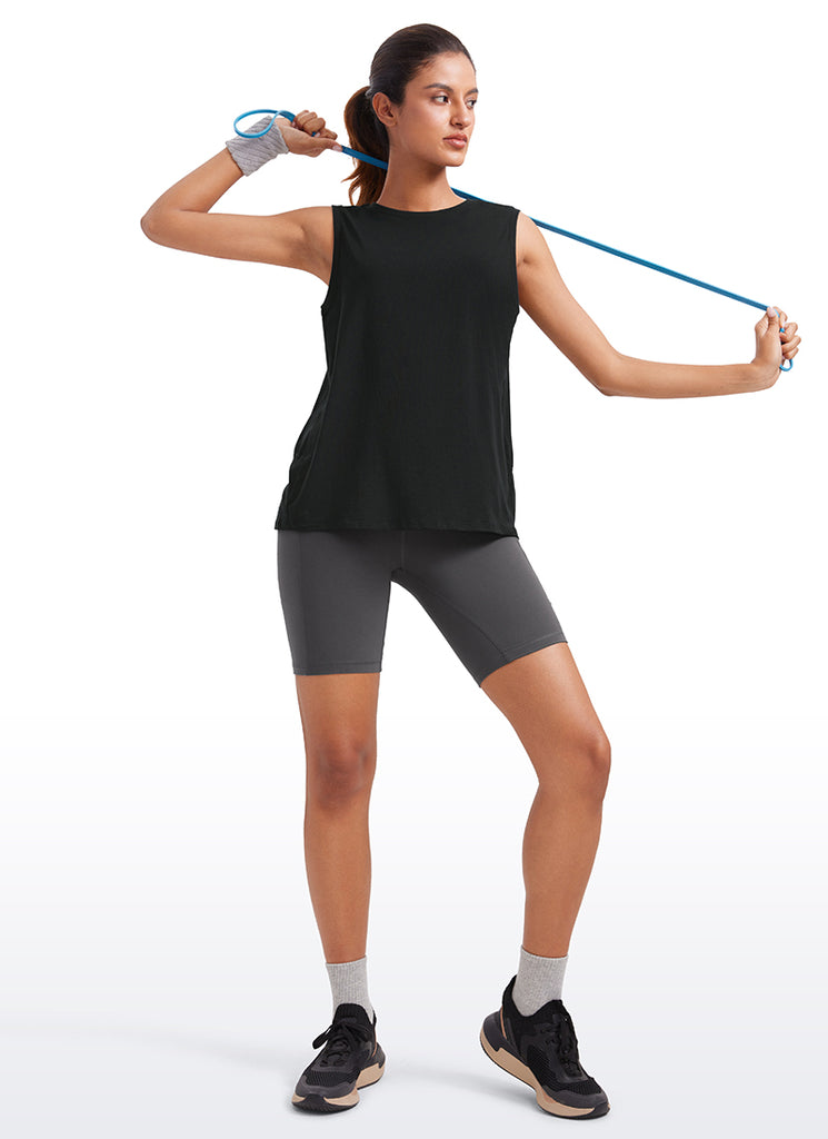 CRZYOGA  women's Pima Cotton Tank High Neck Black