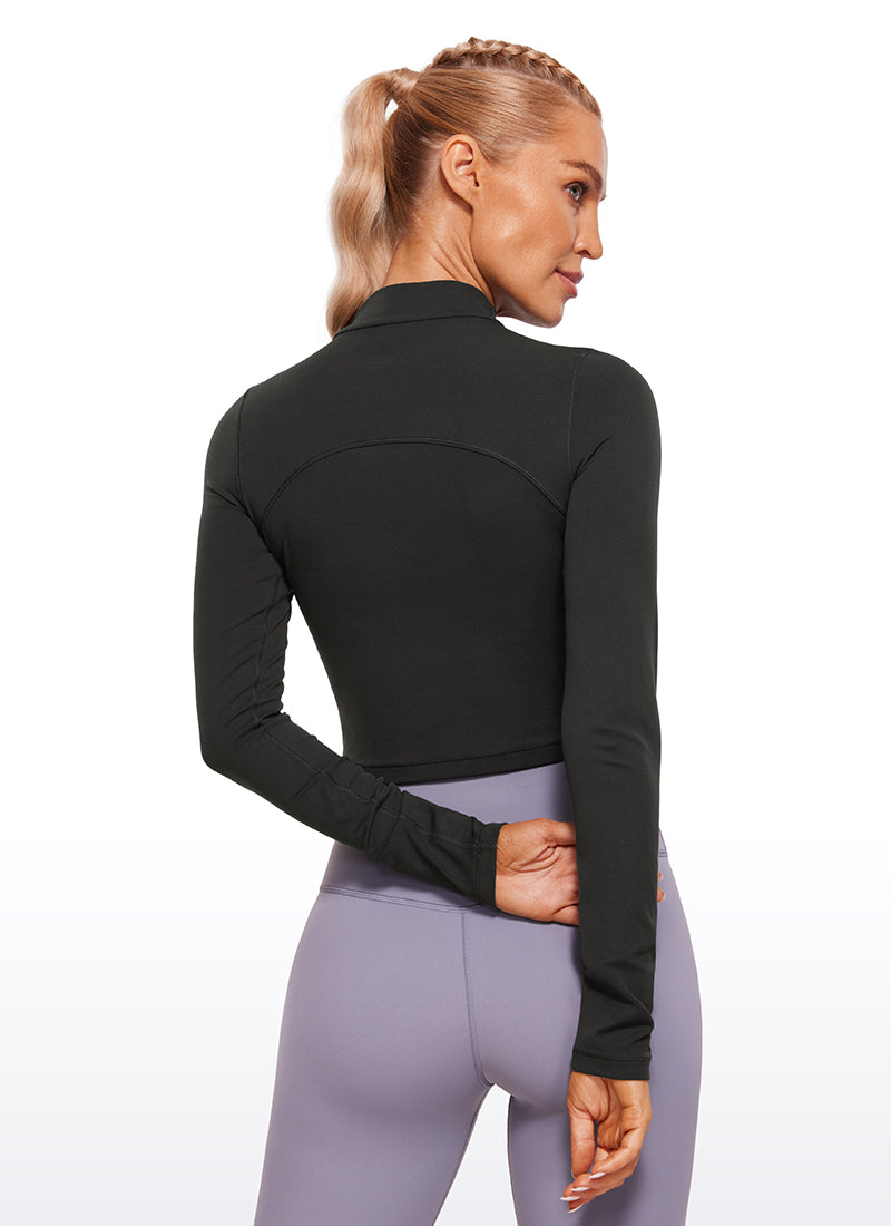 CRZ YOGA Women's Slim Fit Butterluxe Yoga Crop Long Sleeves Mock Turtleneck Black @model_info:NAT