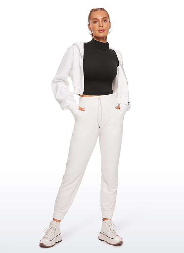 CRZ YOGA Women's Slim Fit Butterluxe Yoga Crop Long Sleeves Mock Turtleneck Black @model_info:NAT