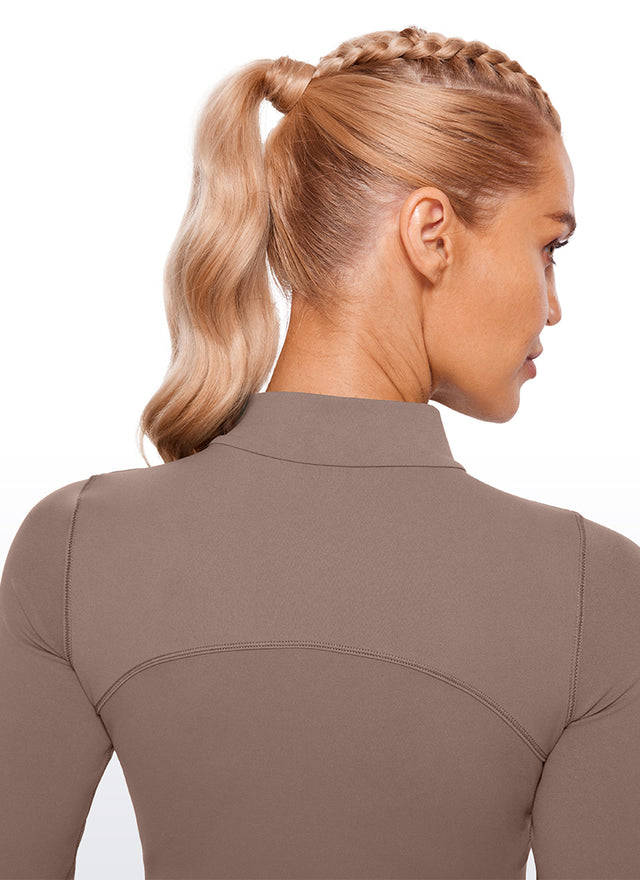 CRZ YOGA Women's Slim Fit Butterluxe Yoga Crop Long Sleeves Mock Turtleneck Brown Purple