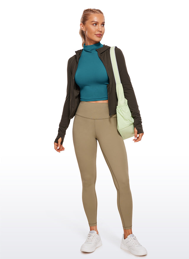 CRZ YOGA Women's Slim Fit Butterluxe Yoga Crop Long Sleeves Mock Turtleneck Borealis Green @model_info:NAT