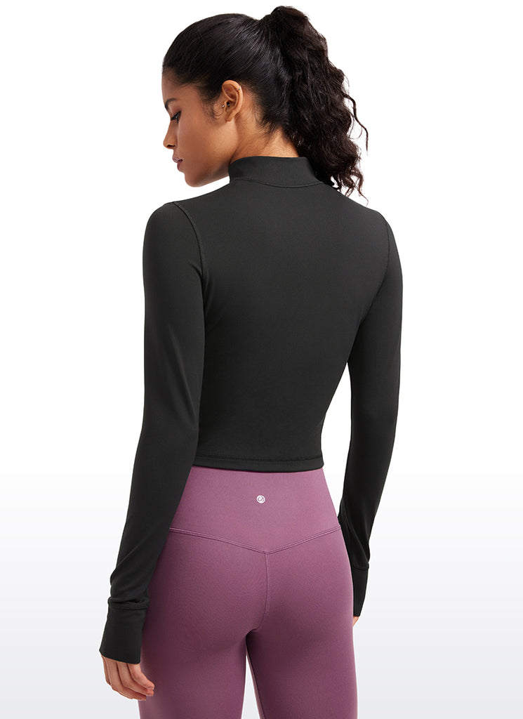 CRZ YOGA Women's Butterluxe Cropped Outerwear Full Zip Jackets White