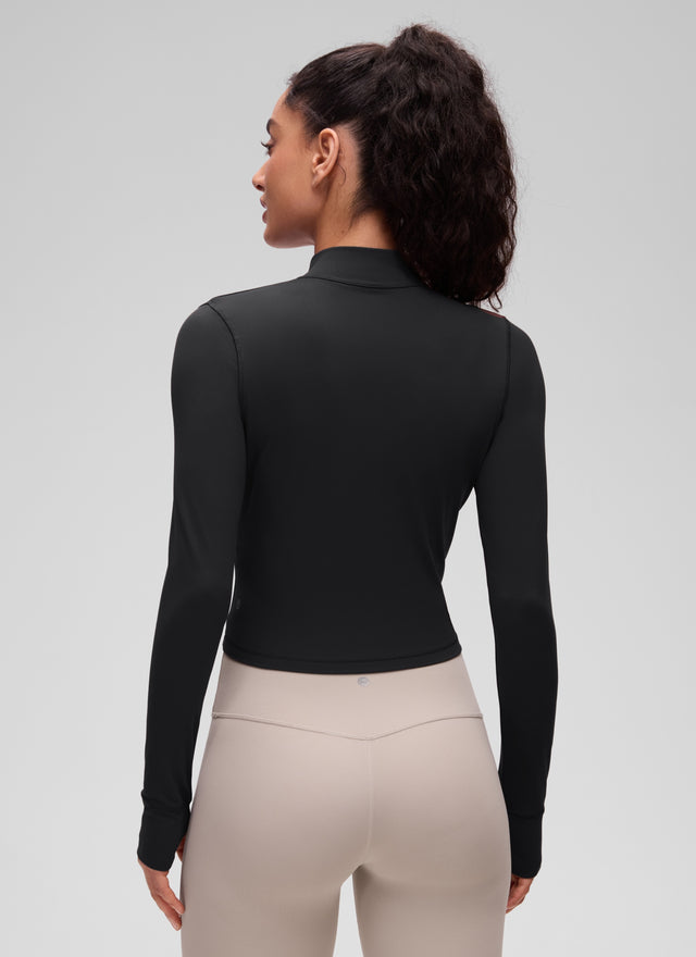 CRZ YOGA Women's Butterluxe Cropped Outerwear Full Zip Jackets Black @model_info:Larissa