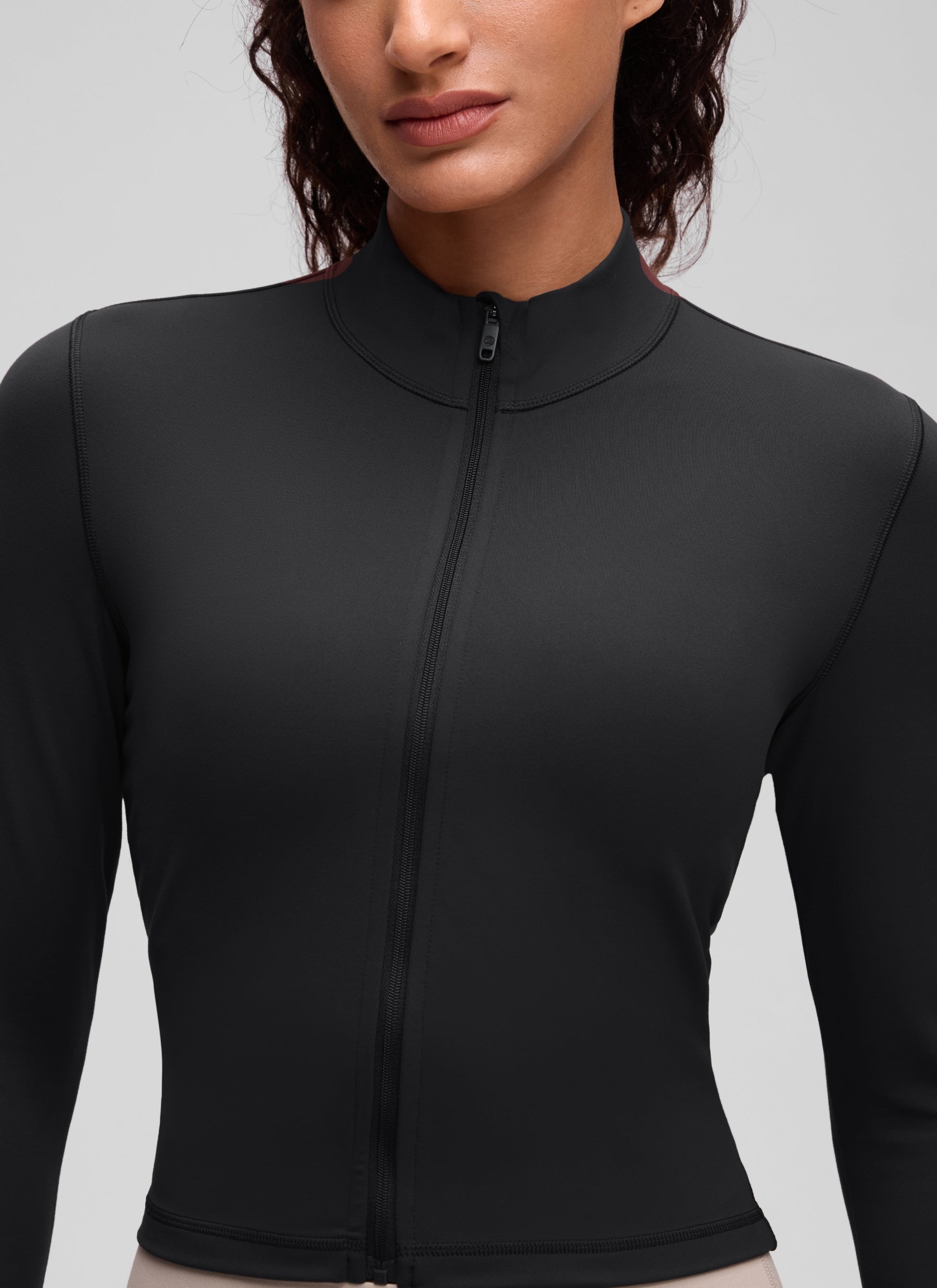 CRZ YOGA Women's Butterluxe Cropped Outerwear Full Zip Jackets Black @model_info:Larissa