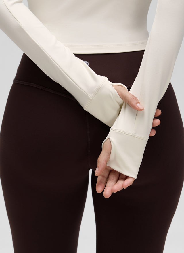 CRZ YOGA Women's Butterluxe Cropped Outerwear Full Zip Jackets White Apricot @model_info:J