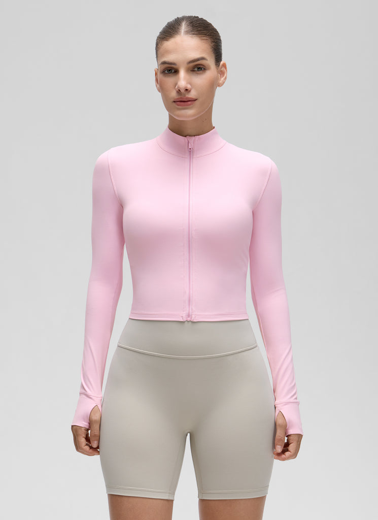 CRZ YOGA Women's Butterluxe Cropped Outerwear Full Zip Jackets Olive Green