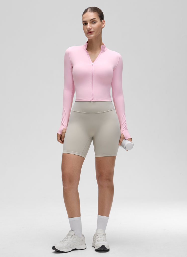 CRZ YOGA Women's Butterluxe Cropped Outerwear Full Zip Jackets White Apricot