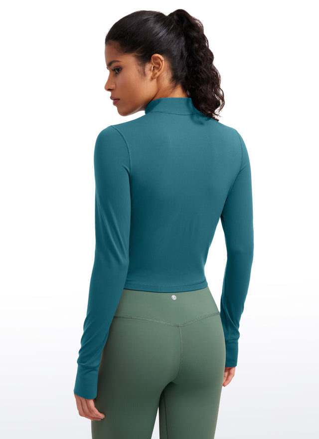 CRZ YOGA Women's Butterluxe Cropped Outerwear Full Zip Jackets Borealis Green