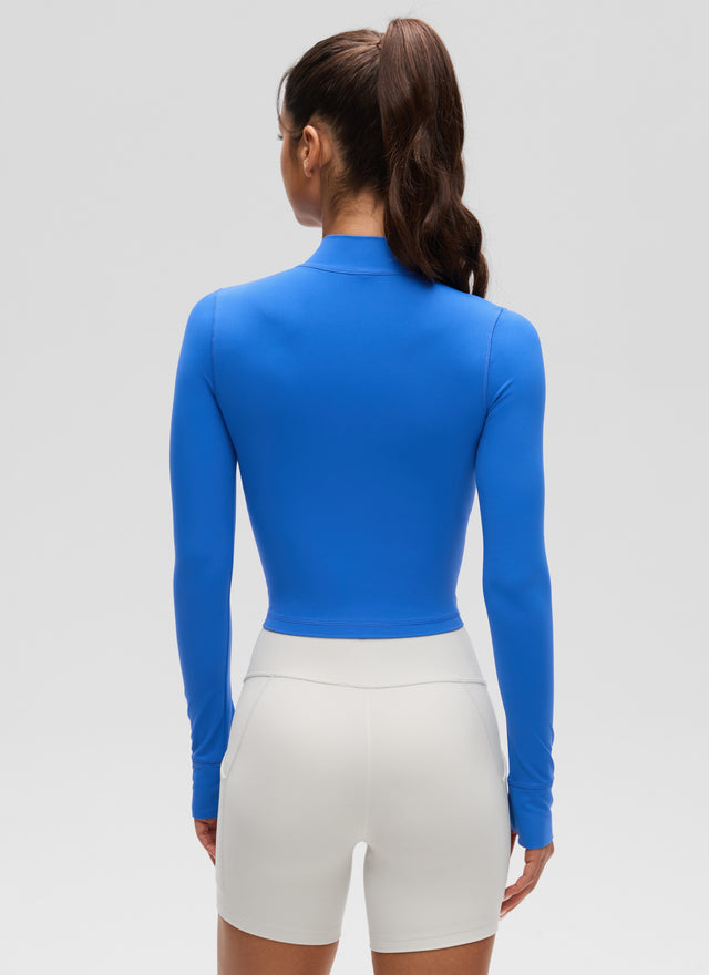 CRZ YOGA Women's Butterluxe Cropped Outerwear Full Zip Jackets Sparkle Blue @model_info:Isidora