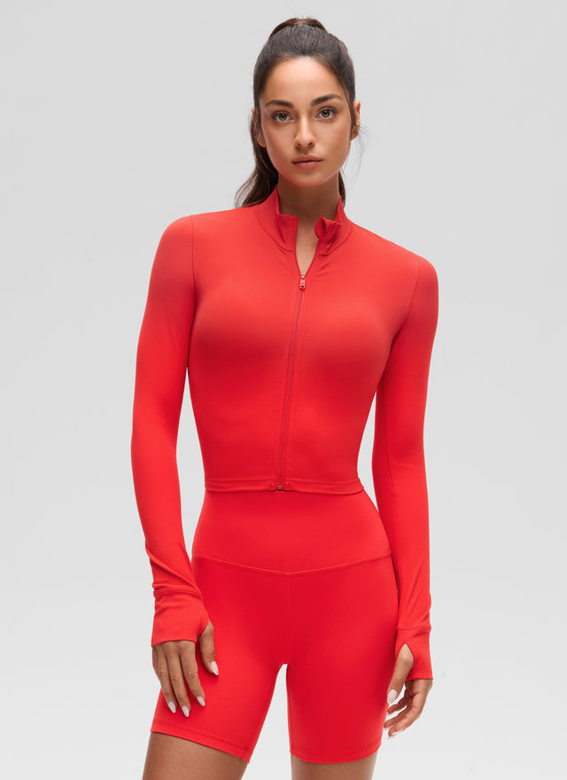 CRZ YOGA Women's Butterluxe Cropped Outerwear Full Zip Jackets Deep Red @model_info:Isidora