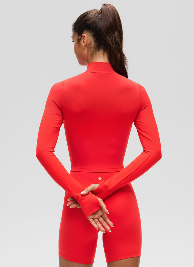 CRZ YOGA Women's Butterluxe Cropped Outerwear Full Zip Jackets Deep Red @model_info:Isidora