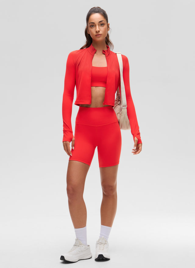CRZ YOGA Women's Butterluxe Cropped Outerwear Full Zip Jackets Deep Red @model_info:Isidora