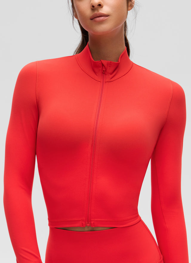 CRZ YOGA Women's Butterluxe Cropped Outerwear Full Zip Jackets Deep Red @model_info:Isidora