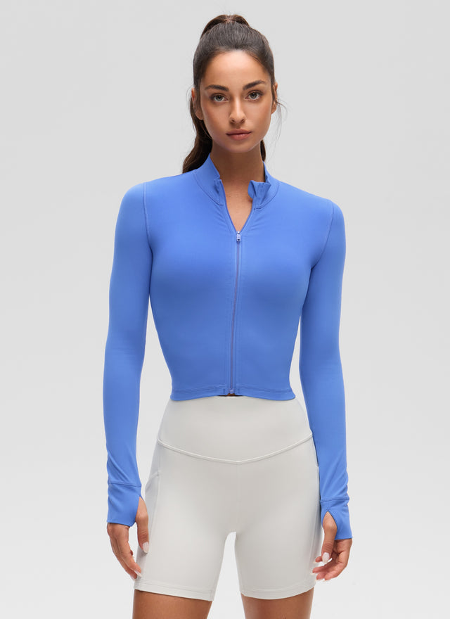 CRZ YOGA Women's Butterluxe Cropped Outerwear Full Zip Jackets Wild Indigo