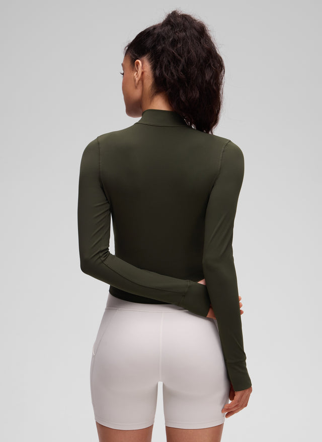CRZ YOGA Women's Butterluxe Cropped Outerwear Full Zip Jackets Olive Green @model_info:Larissa